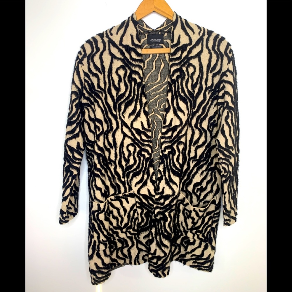 Zara Knit Swirl Pattern Open Front Cardigan /Jacket Womens Size Med